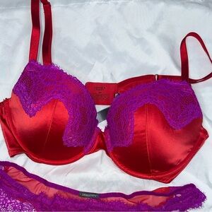 Savage X Fenty Red & Purple Satin Bra